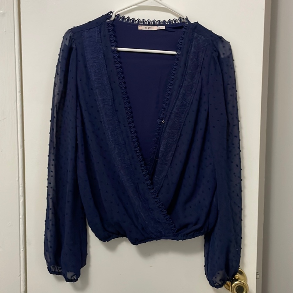 MI AMI Women’s Navy Blue Long Sleeve Blouse, Size S